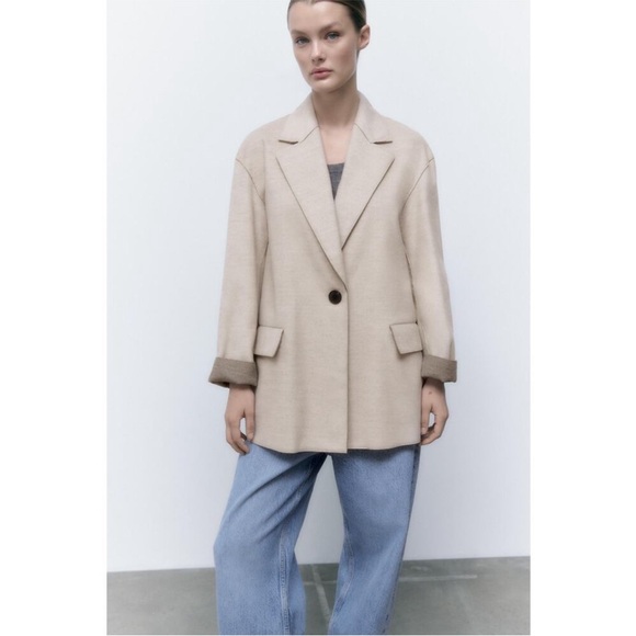 Zara Soft Turn-Down Collar Jacket Mink Marl Size Medium - Picture 1 of 13